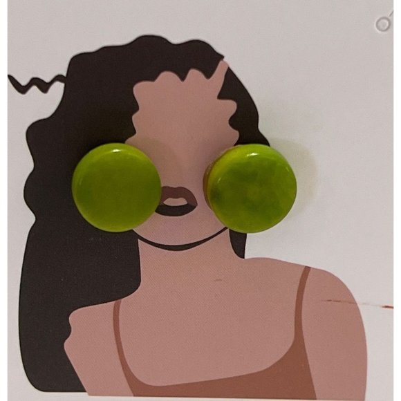 Green Stone Button Earrings - Picture 6 of 6